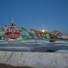 Salvation Mountain, with the moon rising, in 2008.